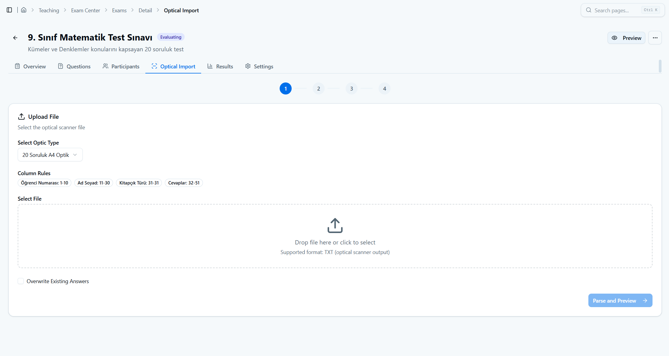 Optic File Import & Answer Transfer