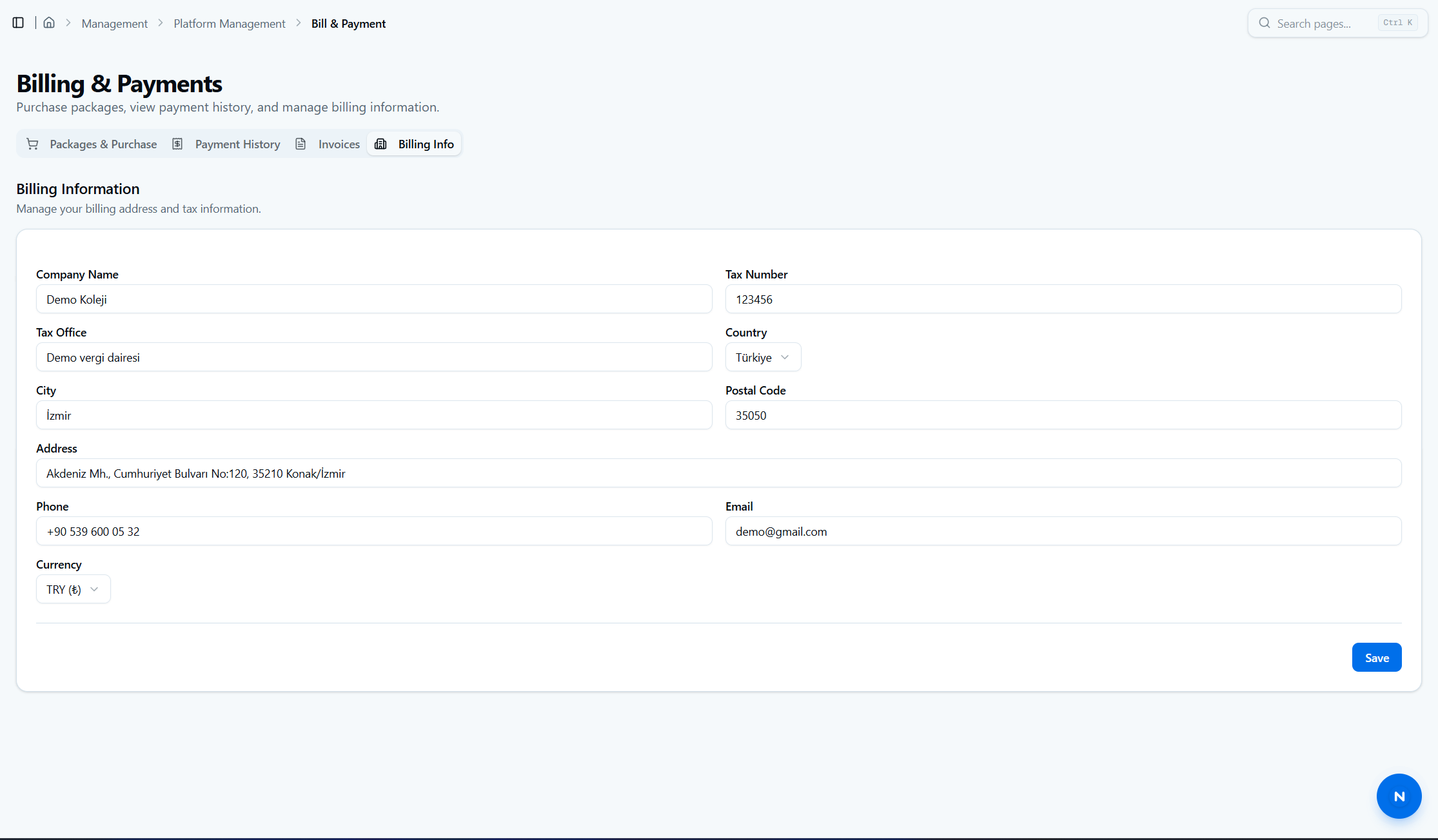 Platform Invoicing & Billing Profiles